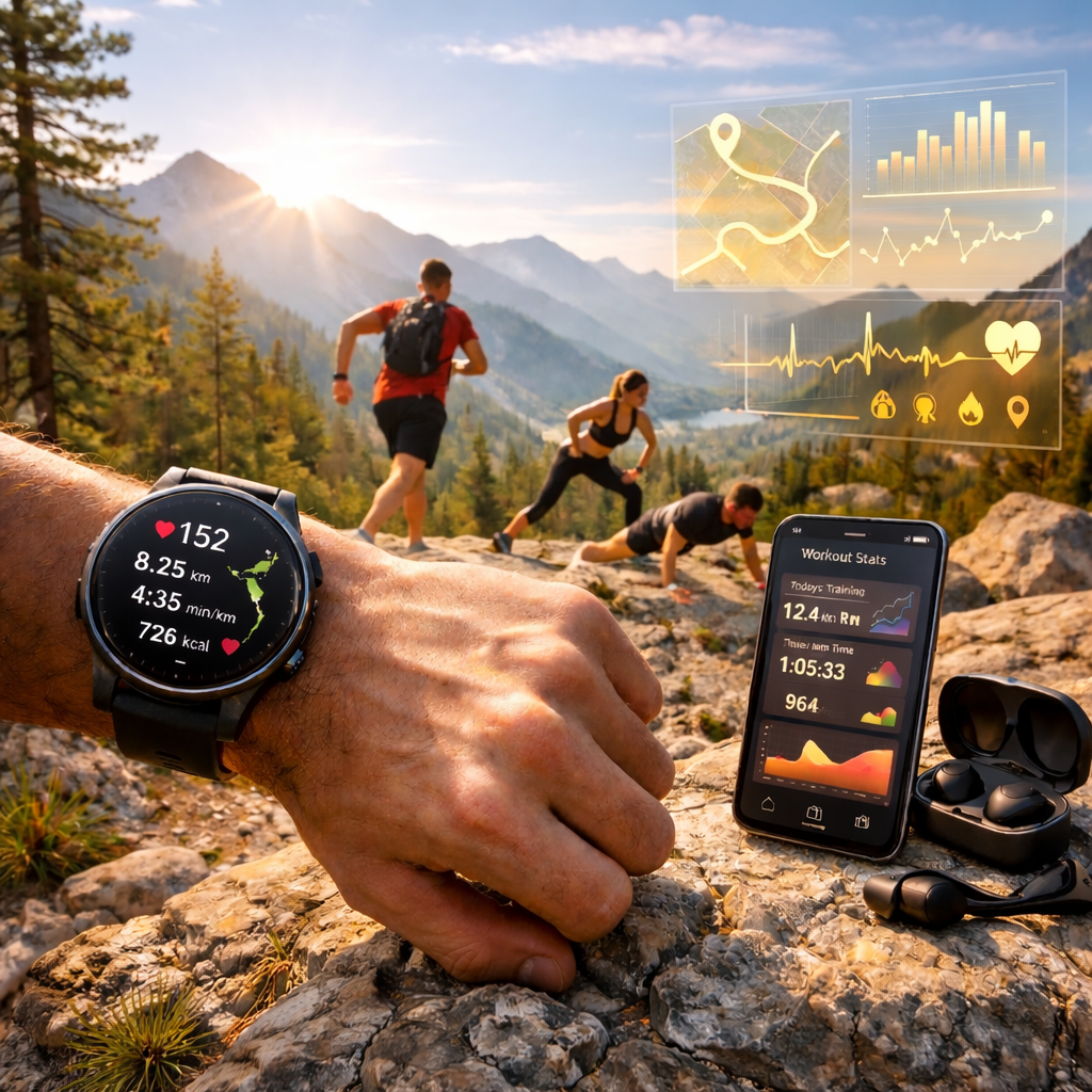 fitness smartwatch tracking outdoor training in the Mont Blanc mountains